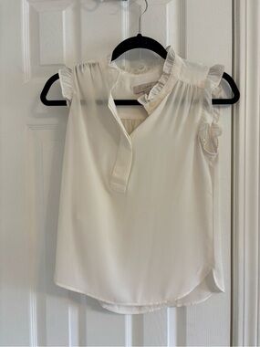 LOFT Ivory Ruffle Cap Sleeve Shell Top